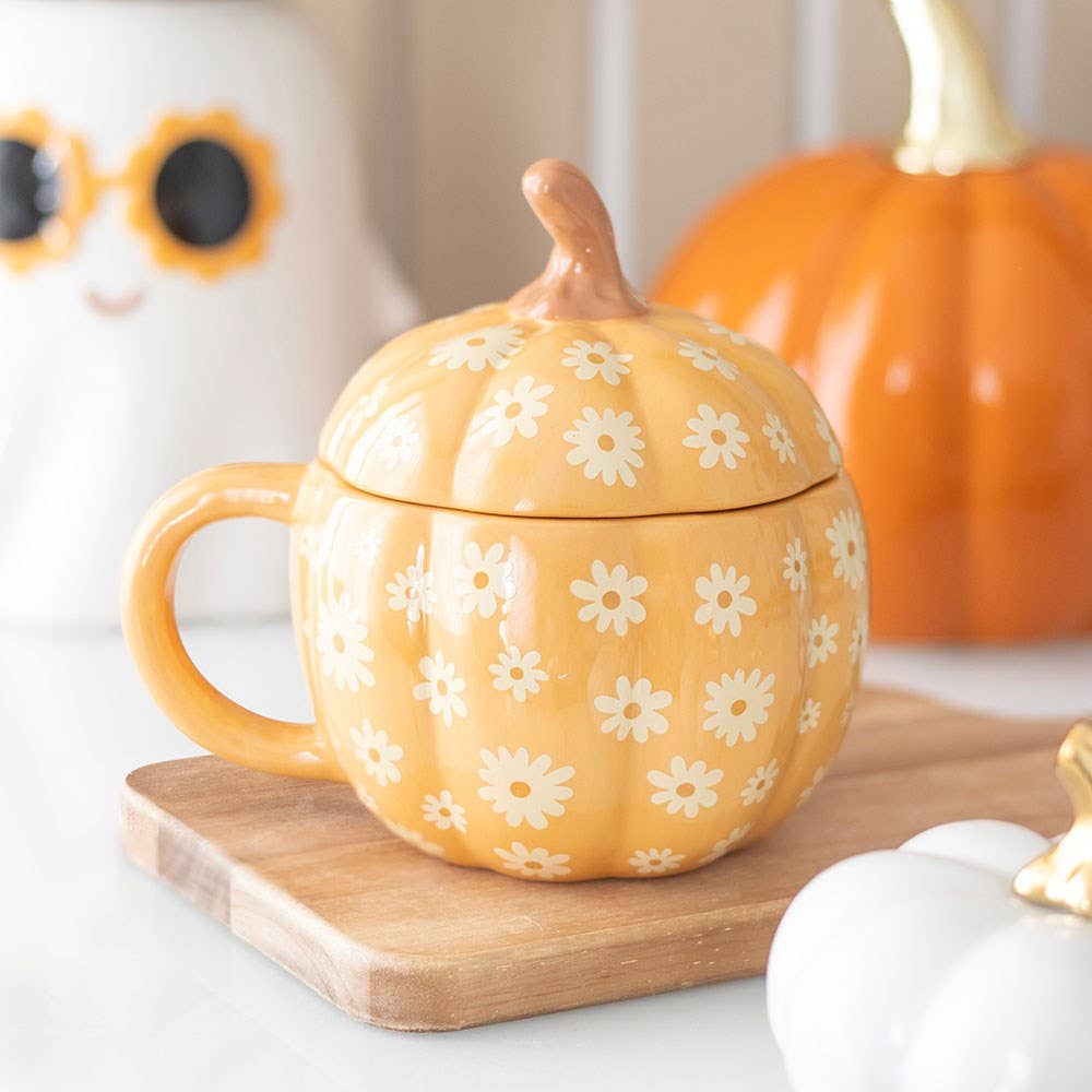 Mug avec couvercle Citrouille motif floral