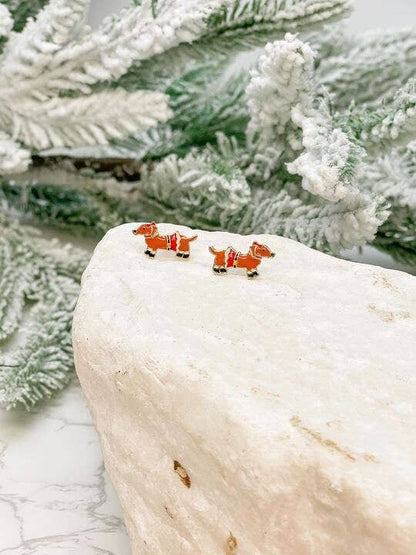 Signature Christmas Dachshund Enamel Stud Earrings