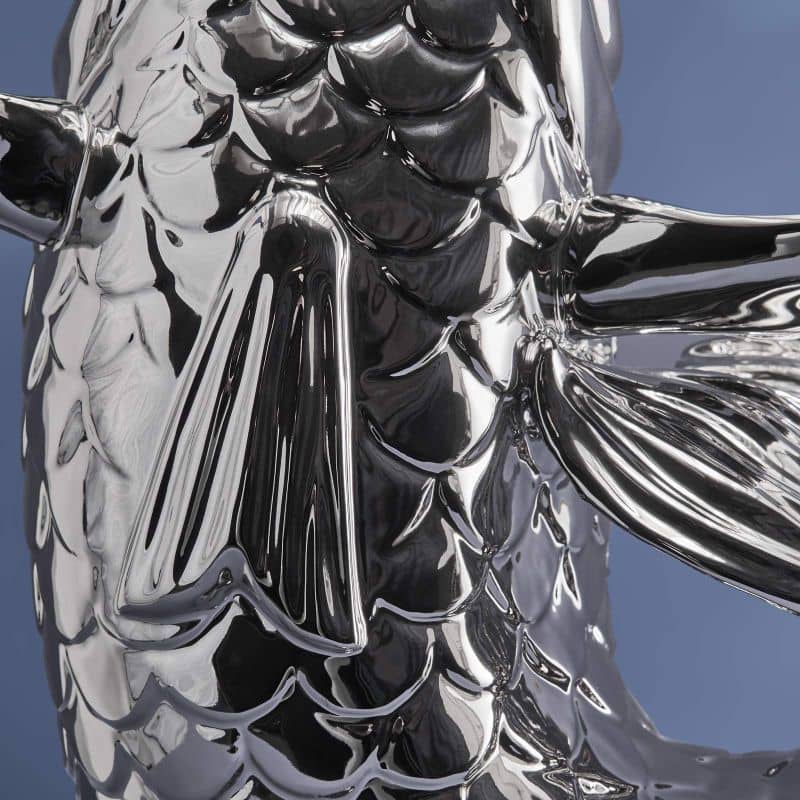 Blubb Fischskulptur/Vase, silberfarbenes Steinzeug