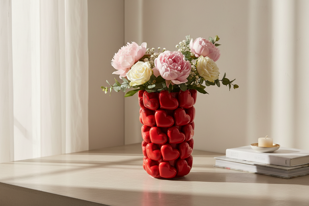 Grand Vase en céramique à motifs de Cœurs 3D | Design e regali originali