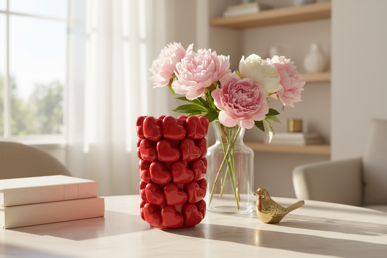 Grand Vase en céramique à motifs de Cœurs 3D | Design e regali originali