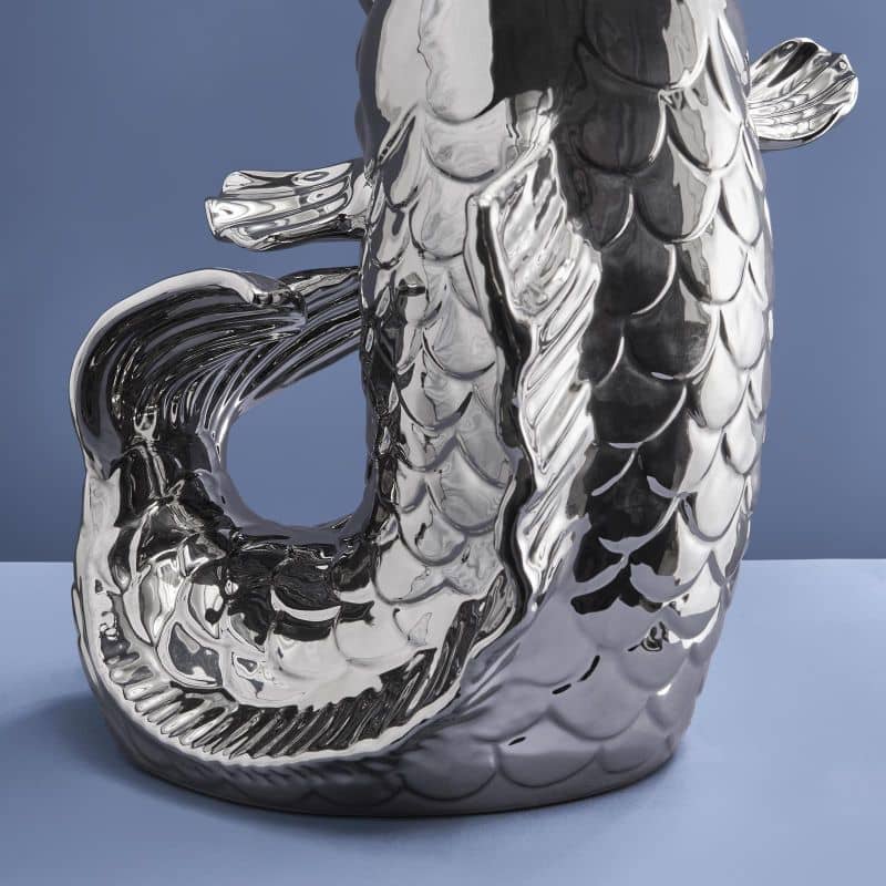 Blubb Fischskulptur/Vase, silberfarbenes Steinzeug