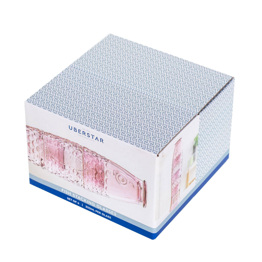 Verres à boire empilables Poisson - Lot de 4 roses