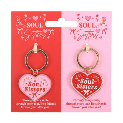 Pair of heart-shaped keychains for sisters at heart