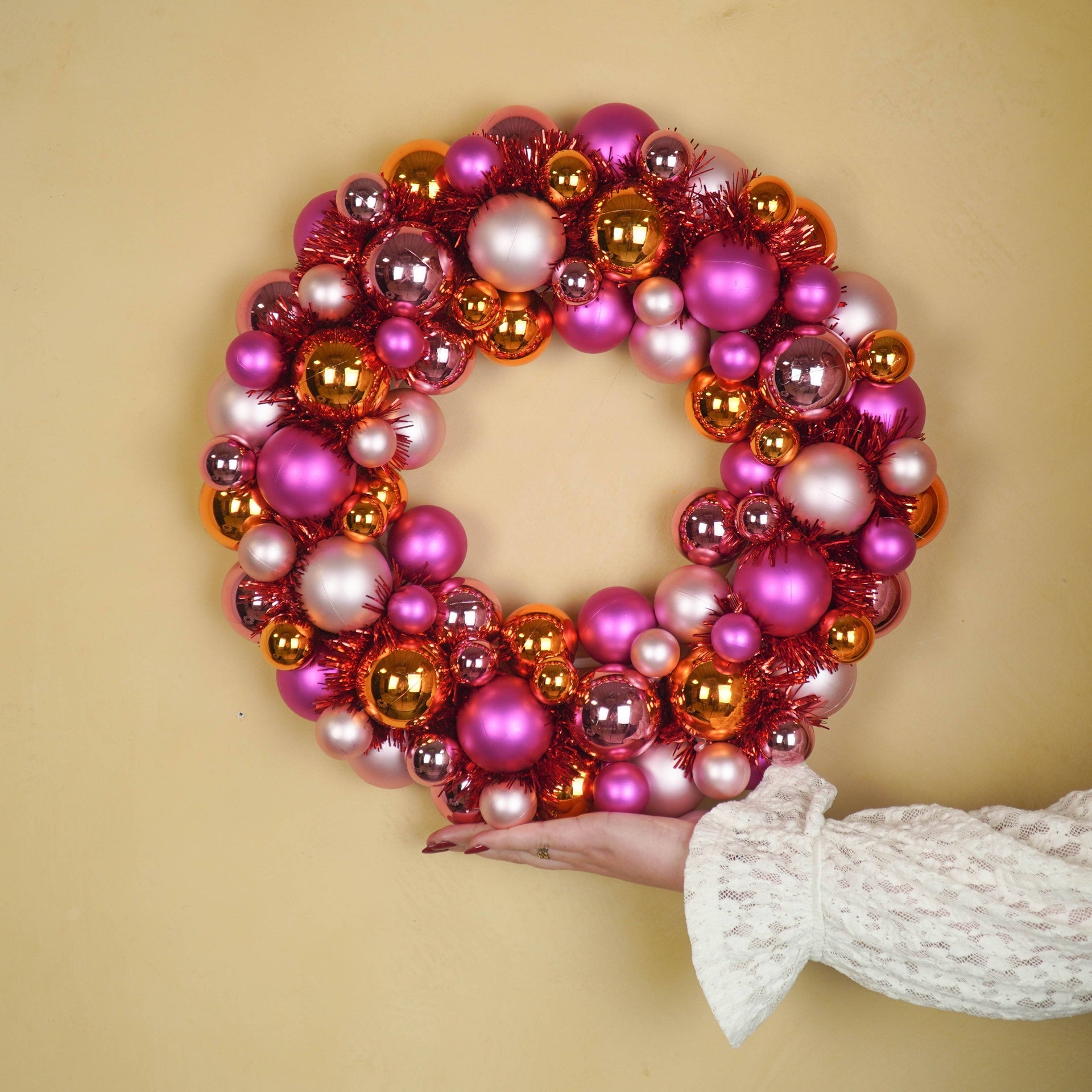 Weihnachtskranz - Christbaumkugeln - Rosa/Orange