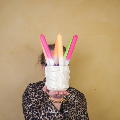 Pot - 'FUCK' - Céramique - Beige - 11x11x11,5cm