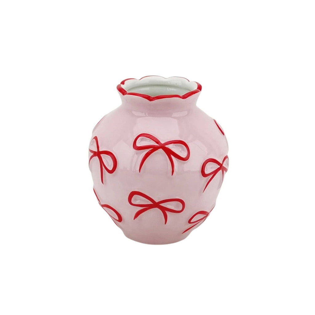 Vase - Vase à fleurs Rubans - Rose clair/Rouge - 13x13x14cm | Objetos de diseño y regalos originales