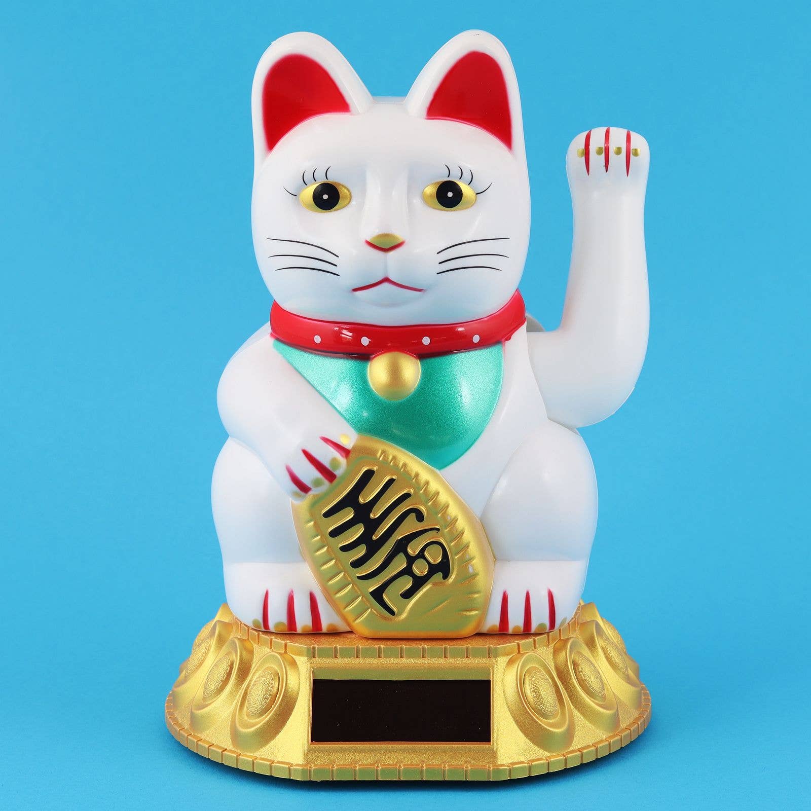 Chat chanceux solaire blanc 18cm