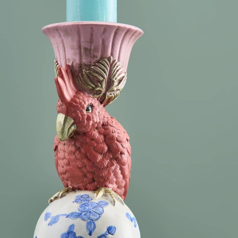 Bougeoir Oiseau sur Éléphant, Résine Rose, 13 x 9x30,5