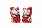 Lucky Cat Daruma Earthenware Figurine