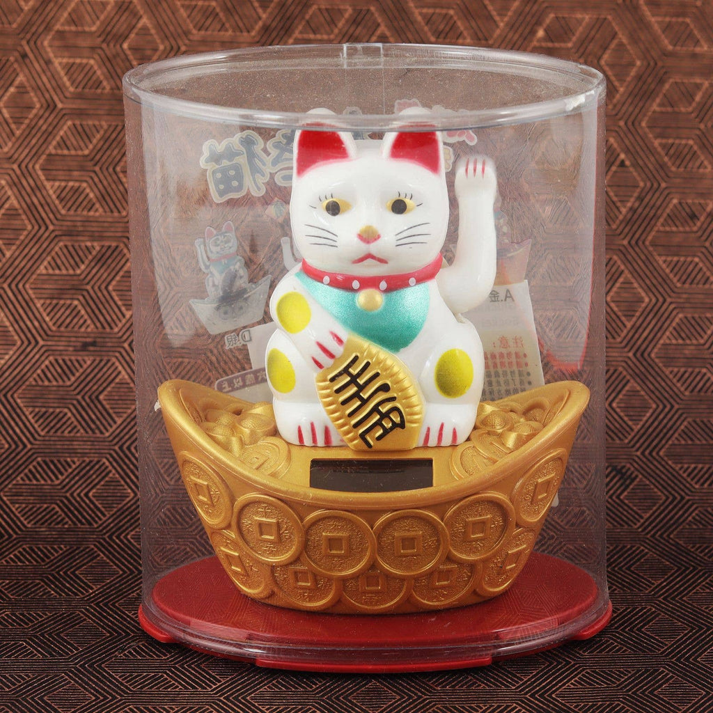 Chat chanceux solaire blanc 10cm