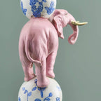 Bougeoir Oiseau sur Éléphant, Résine Rose, 13 x 9x30,5