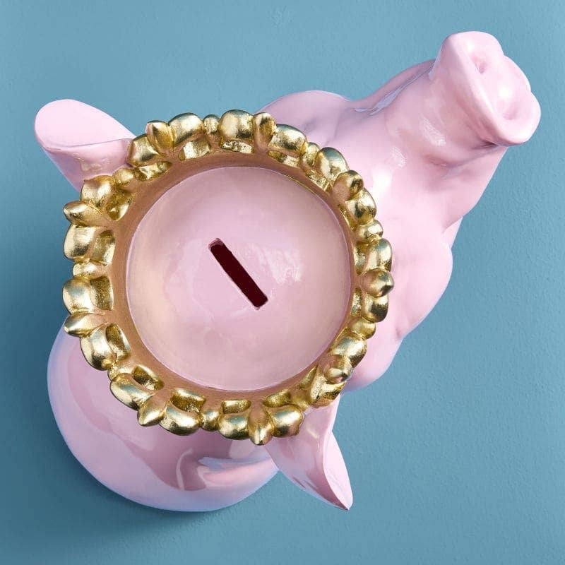 Spardose „Porky Mr. Krone“, rosafarbenes Polygon, 34 x 24 x 28 cm