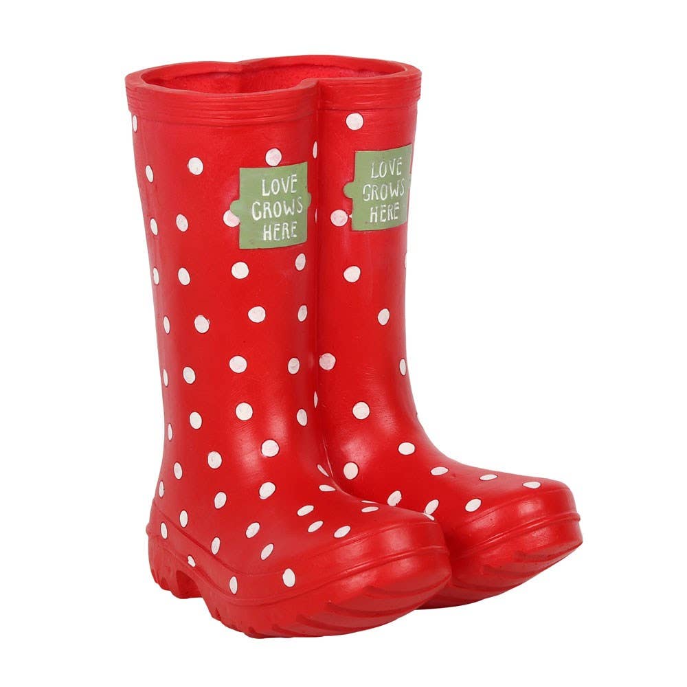 Roter Gummistiefel-Blumentopf
