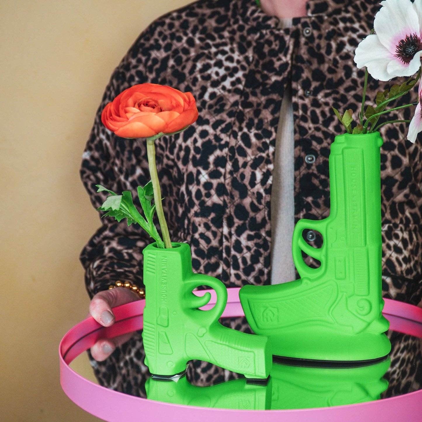 Vase - Pistol - Ceramic - Neon Green - 12x5x12cm