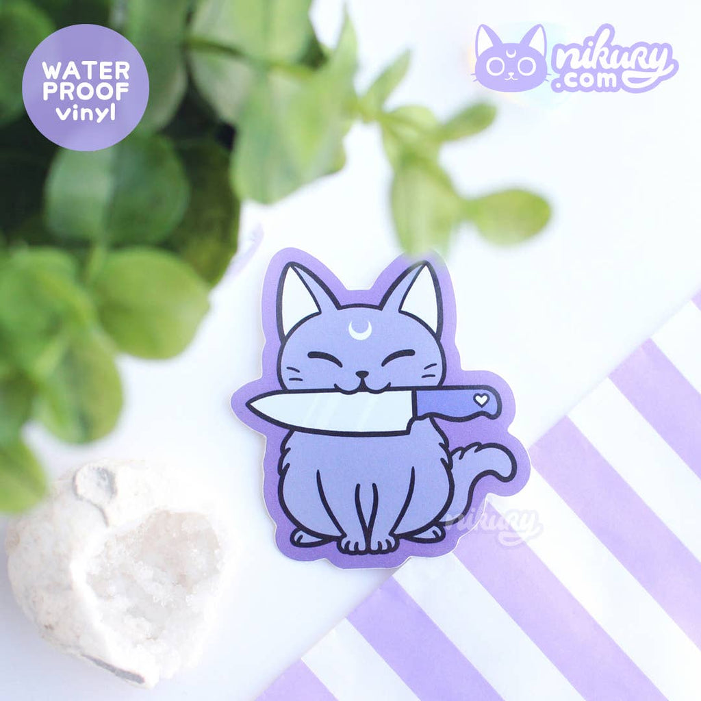 Oggetto regalo di design – autocollant chat avec couteau black meowgic nikury 