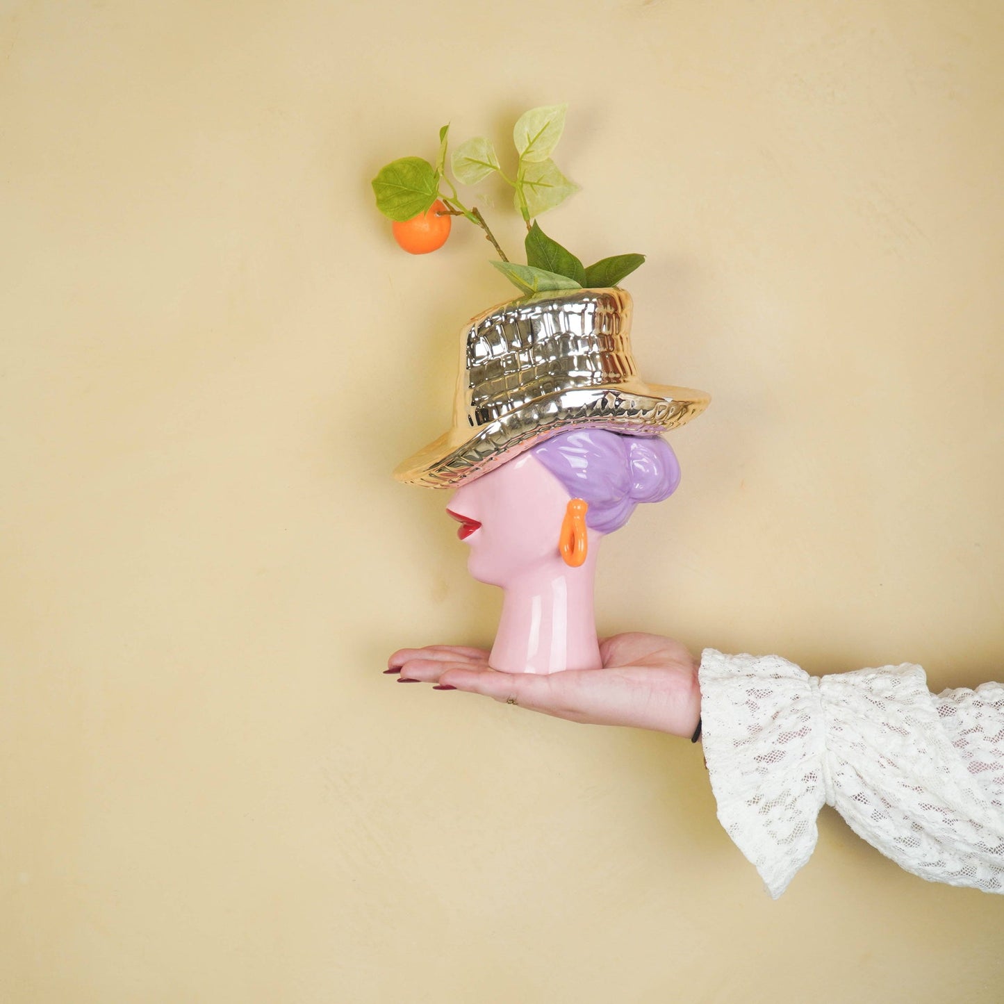 Vase à fleurs - Vase chapeau de cowboy - Or - 19x16x23,5 cm