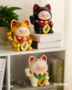 LuLu le Cochonnet - Maneki Lu (chat noir) — sculpture en bois 18cm