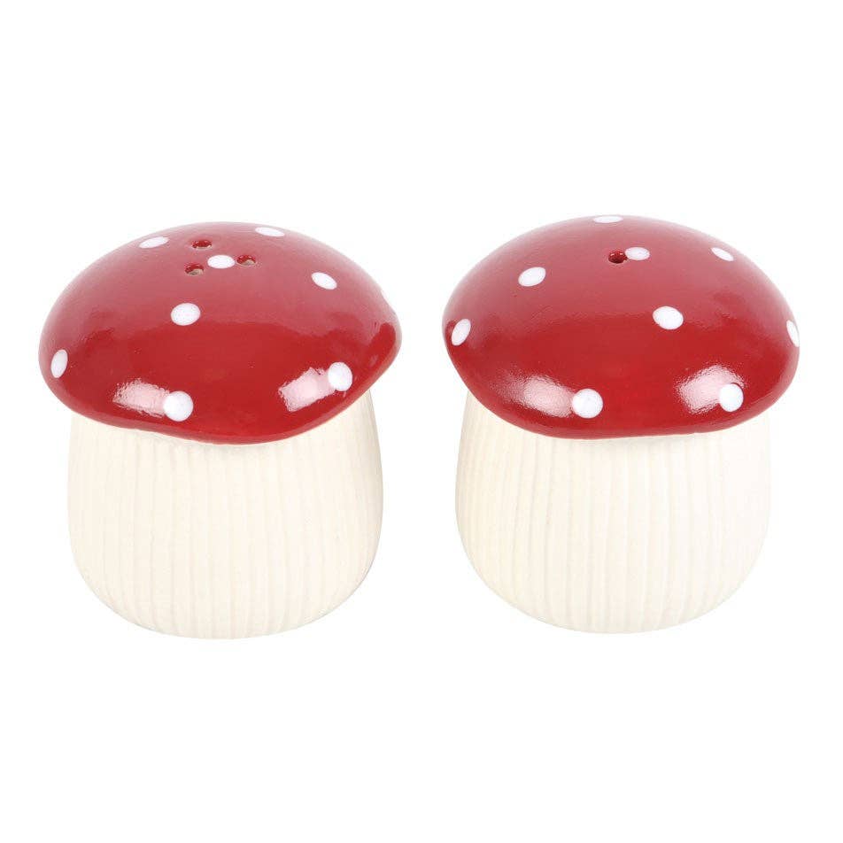 Salt and pepper shakers with mushrooms