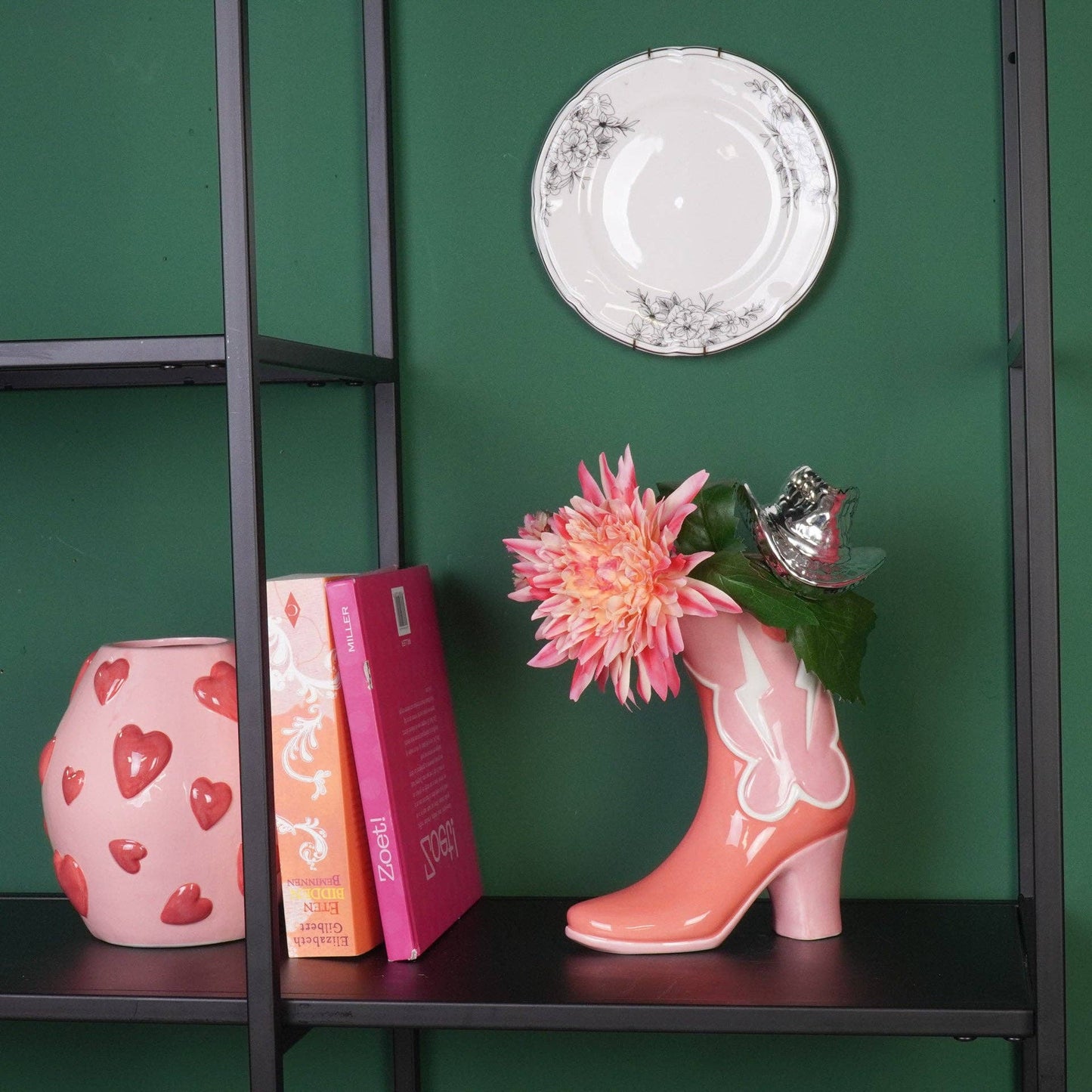 Flower Vase - Boot with Disco Hat Vase - Ceramic - Pink/Orange - 16.5x10.5x26.5cm