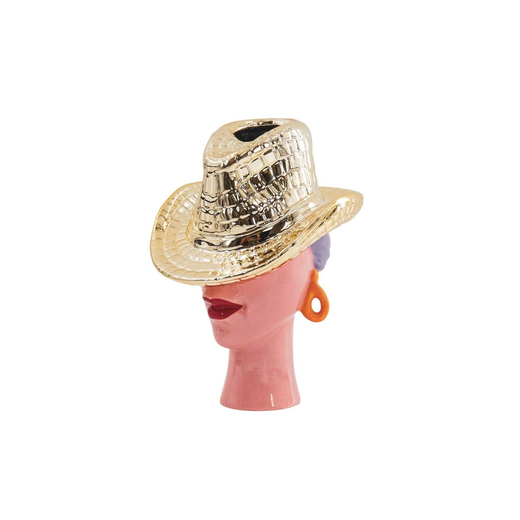 Blumenvase – Cowboyhutvase – Gold – 19 x 16 x 23,5 cm