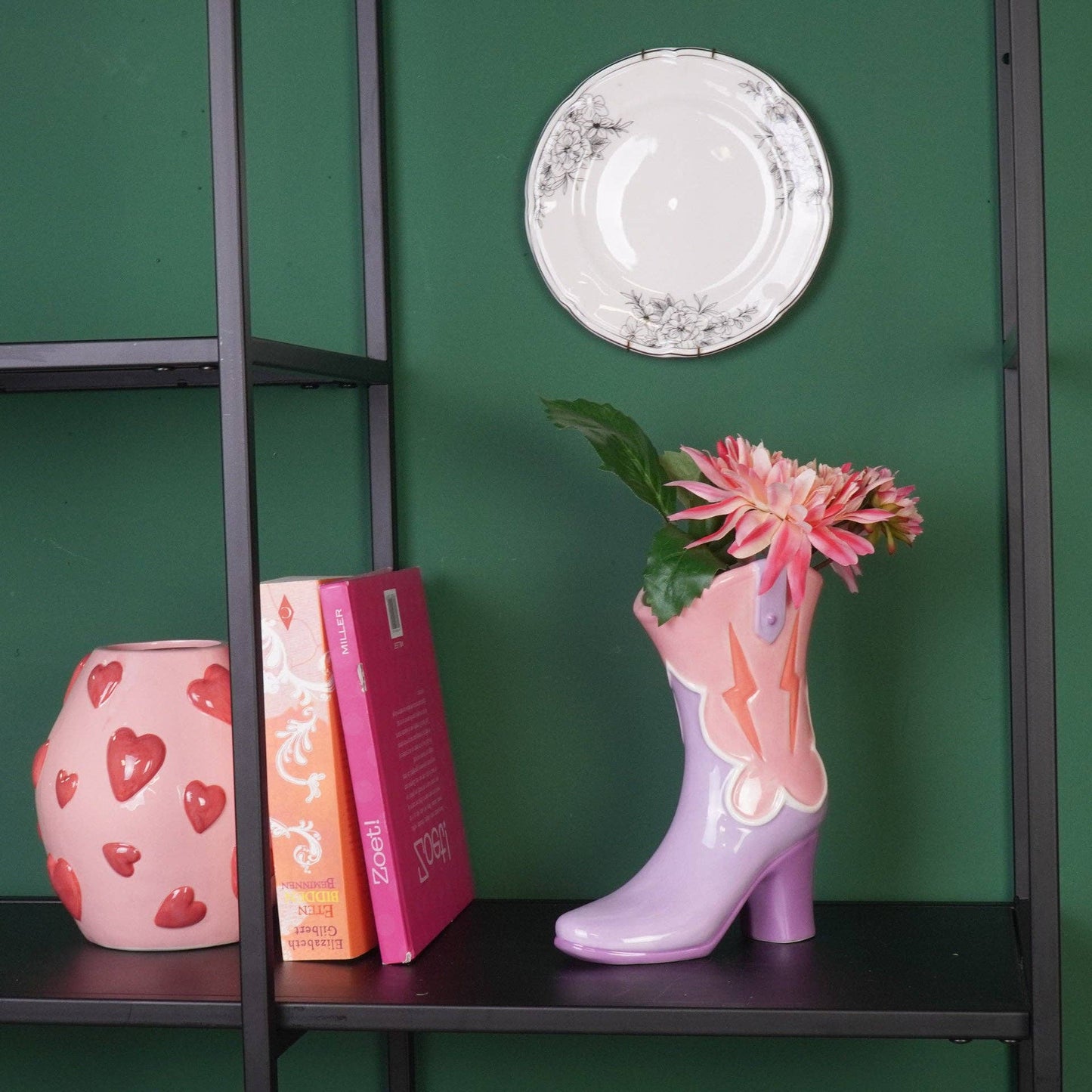 Flower vase - Boot-shaped vase - Ceramic - Pink/Lilac - 16.5x10.5x26.5cm