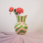 Vase - Stripes - Stoneware - Green/Pink - 16x16x22cm