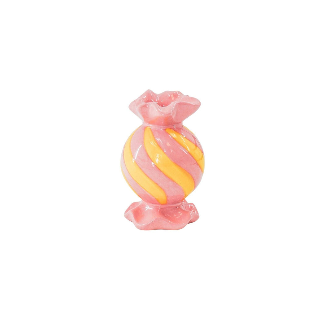 Bougeoir - Bonbon Toffee - Céramique - Rose/Jaune - 8,5x8,5x13 cm