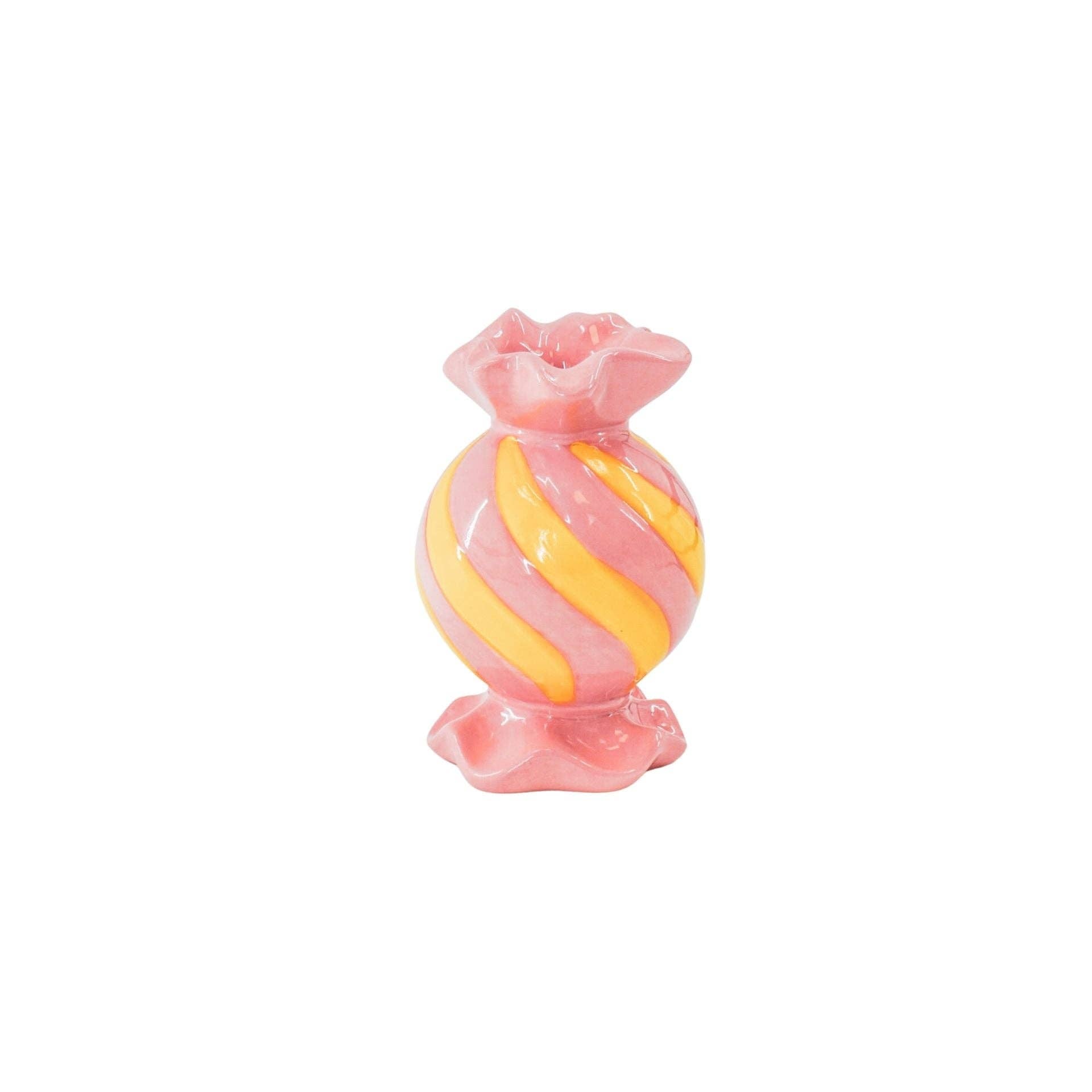 Bougeoir - Bonbon Toffee - Céramique - Rose/Jaune - 8,5x8,5x13 cm