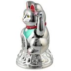 Chat chanceux solaire argenté 11cm