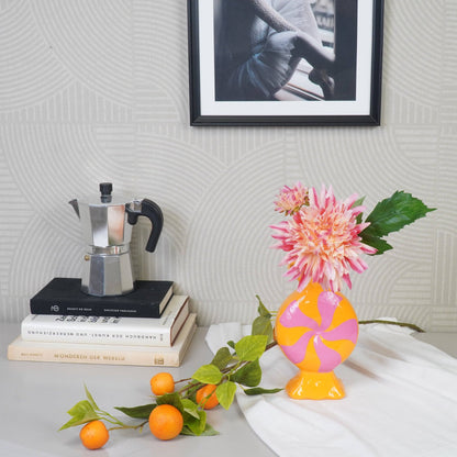 Flower Vase - Toffee Candy - Ceramic - Pink/Orange - 12x6.5x20cm