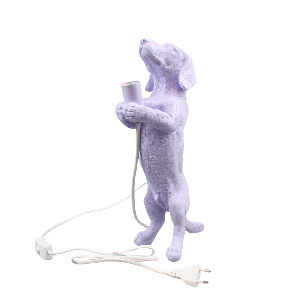 Tischleuchte – Dackellampe – Polyresin – Lila – E14 – 10 x 15 x 38 cm
