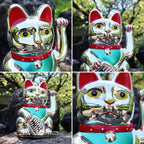 Chat chanceux argenté 15cm