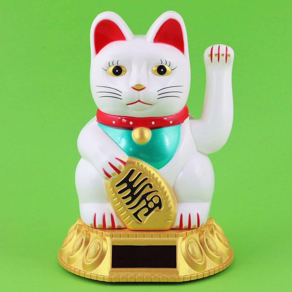 Chat chanceux solaire blanc 18cm