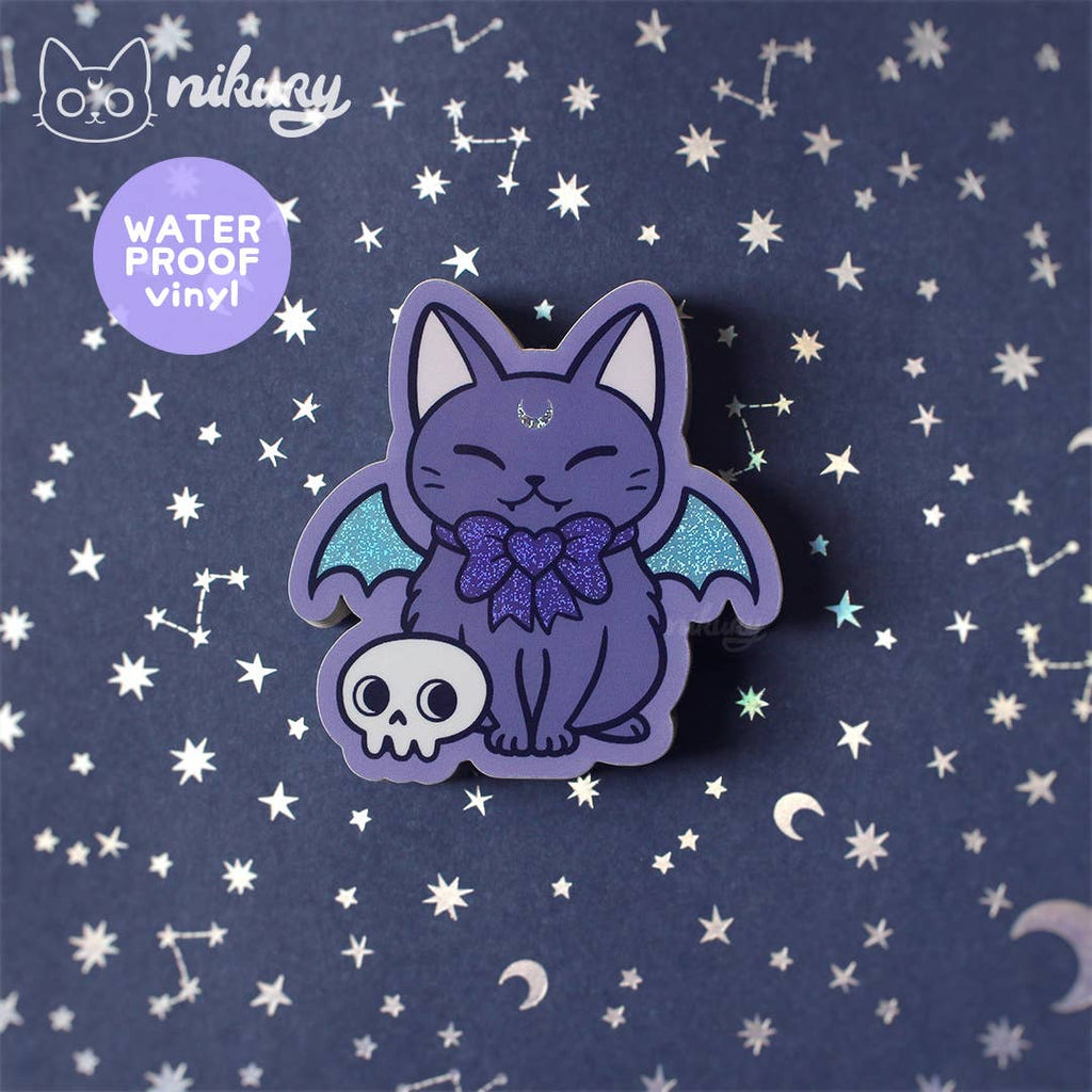 autocollants glitter chat chauve souris meowgical nikury 