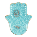Kleine Schmuckschale aus türkisfarbener Keramik mit Hamsa-Hand