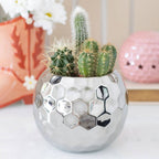 Vase boule à facettes argentée