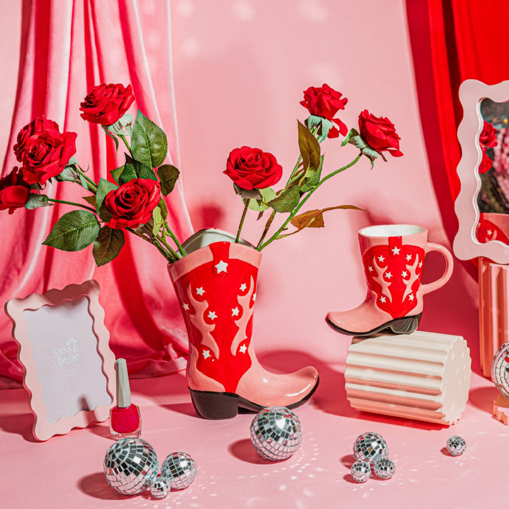 Vase Botte de Cowboy Rouge