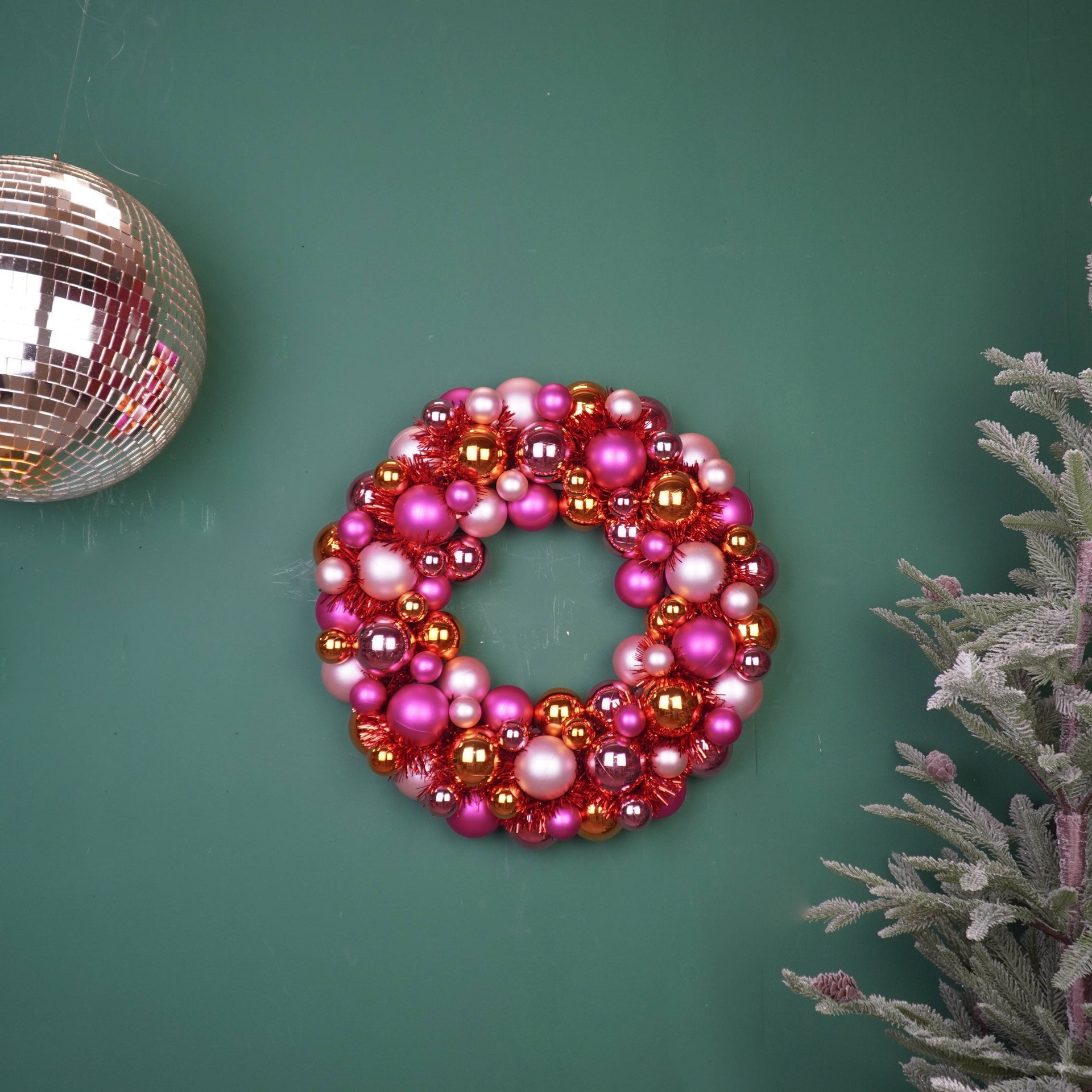 Weihnachtskranz - Christbaumkugeln - Rosa/Orange