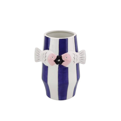Vase - Vase à fleurs Poissons - Bleu/Blanc/Rose - 14x11,5x18,5cm