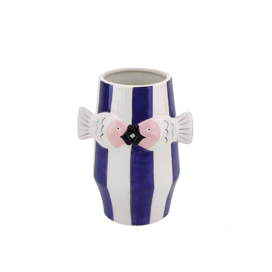 Vase - Vase à fleurs Poissons - Bleu/Blanc/Rose - 14x11,5x18,5cm