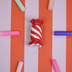 Bougeoir - Bonbon Toffee - Céramique - Rouge/Blanc - 7,5x7,5x13 cm