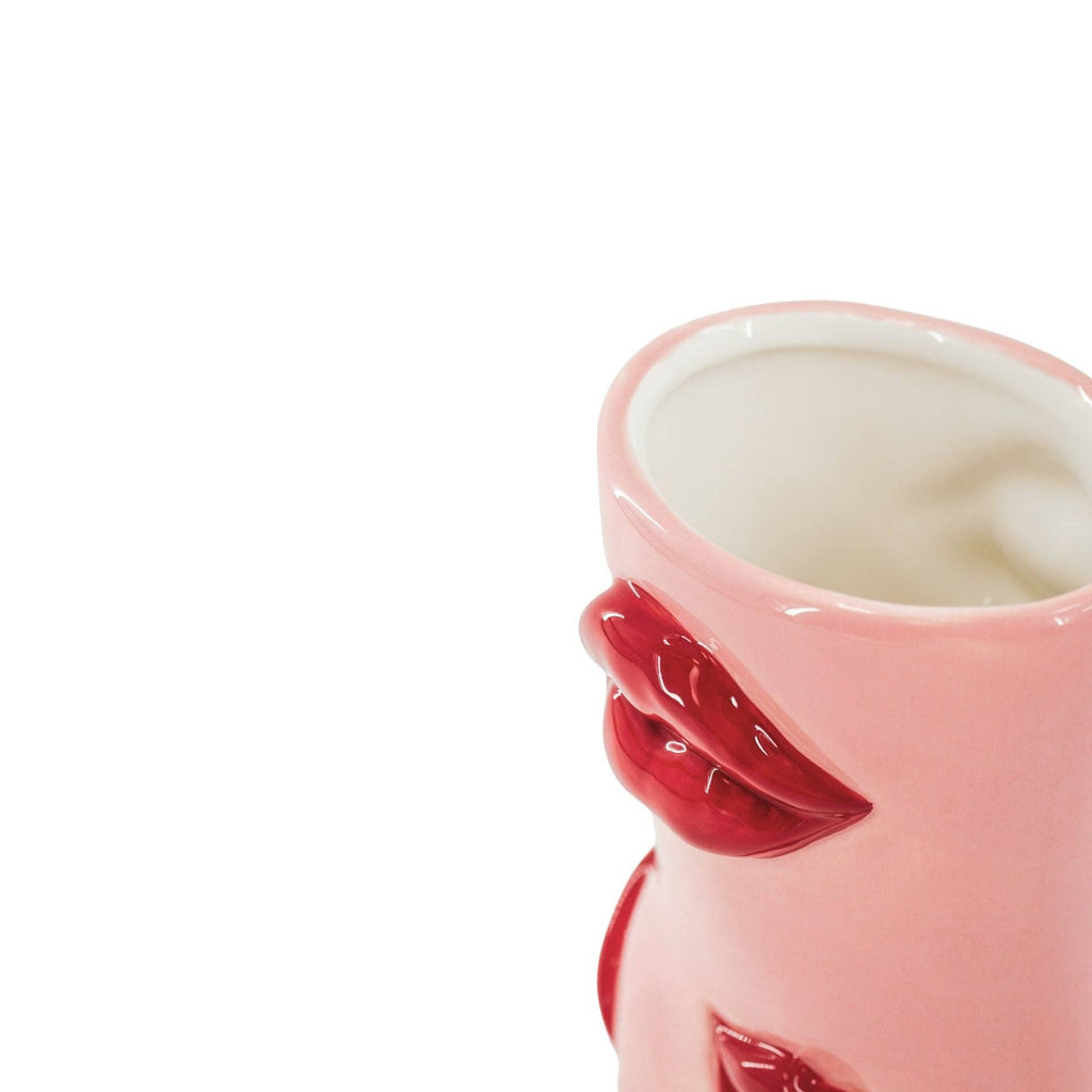 Stiefelvase mit Lippen – Rosa/Rot