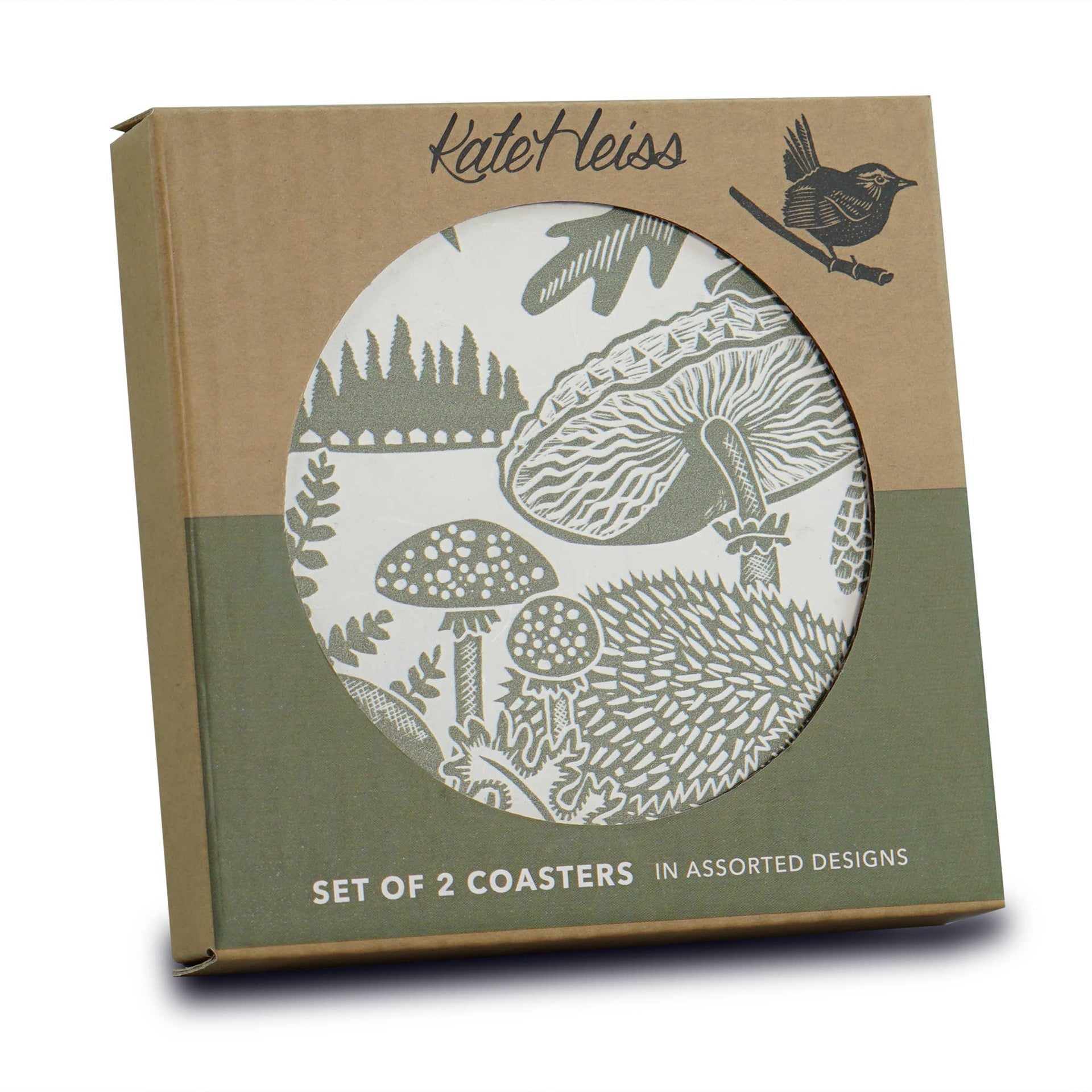 Woodland Mushroom Hedgehog Green Ceramic Coasters