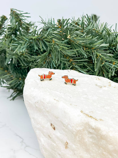 Signature Christmas Dachshund Enamel Stud Earrings