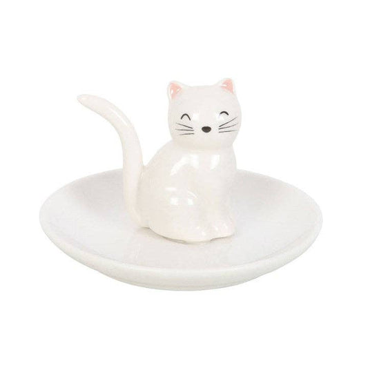 Trinket dish with a sitting white cat's face