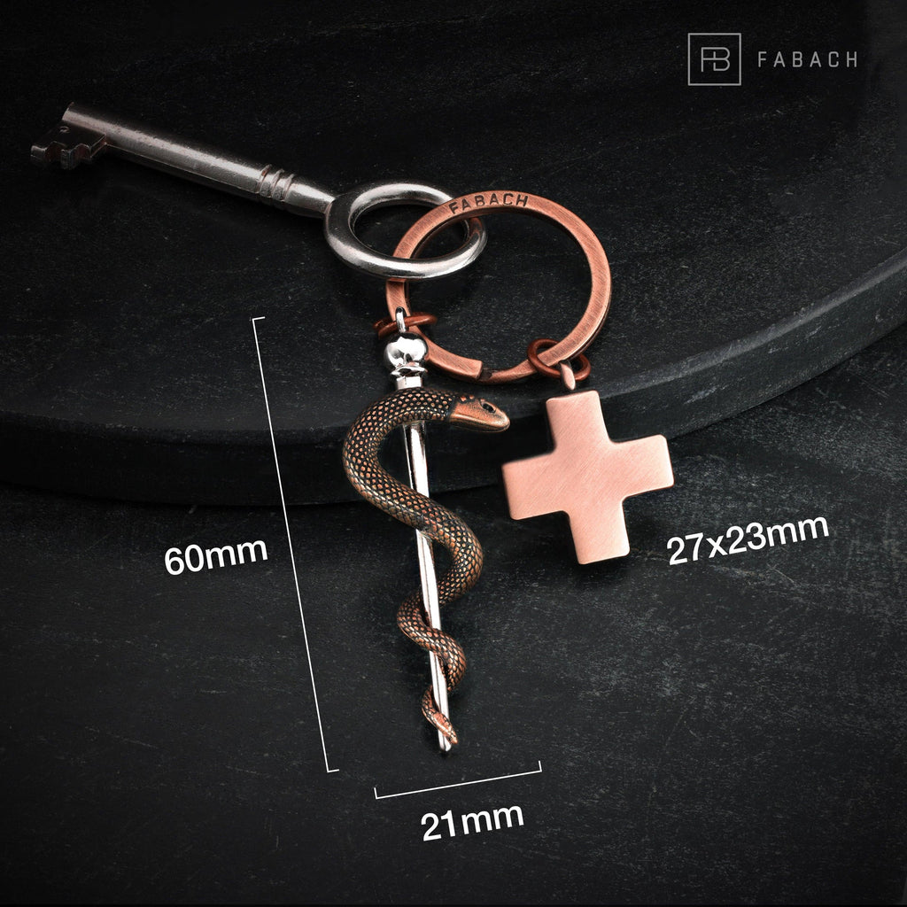 Porte-clés Bâton d'Esculape avec croix médicale | Design-lahjat ja sisustustuotteet
