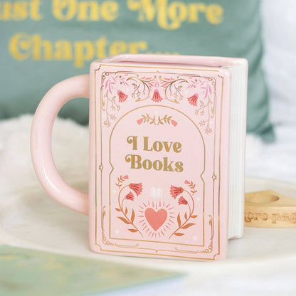 Mug en Forme de Livre "I Love Books" Rose