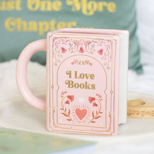 Mug en Forme de Livre "I Love Books" Rose