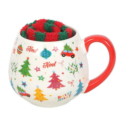 Ensemble de tasse et chaussettes imprimées de Noël nostalgique